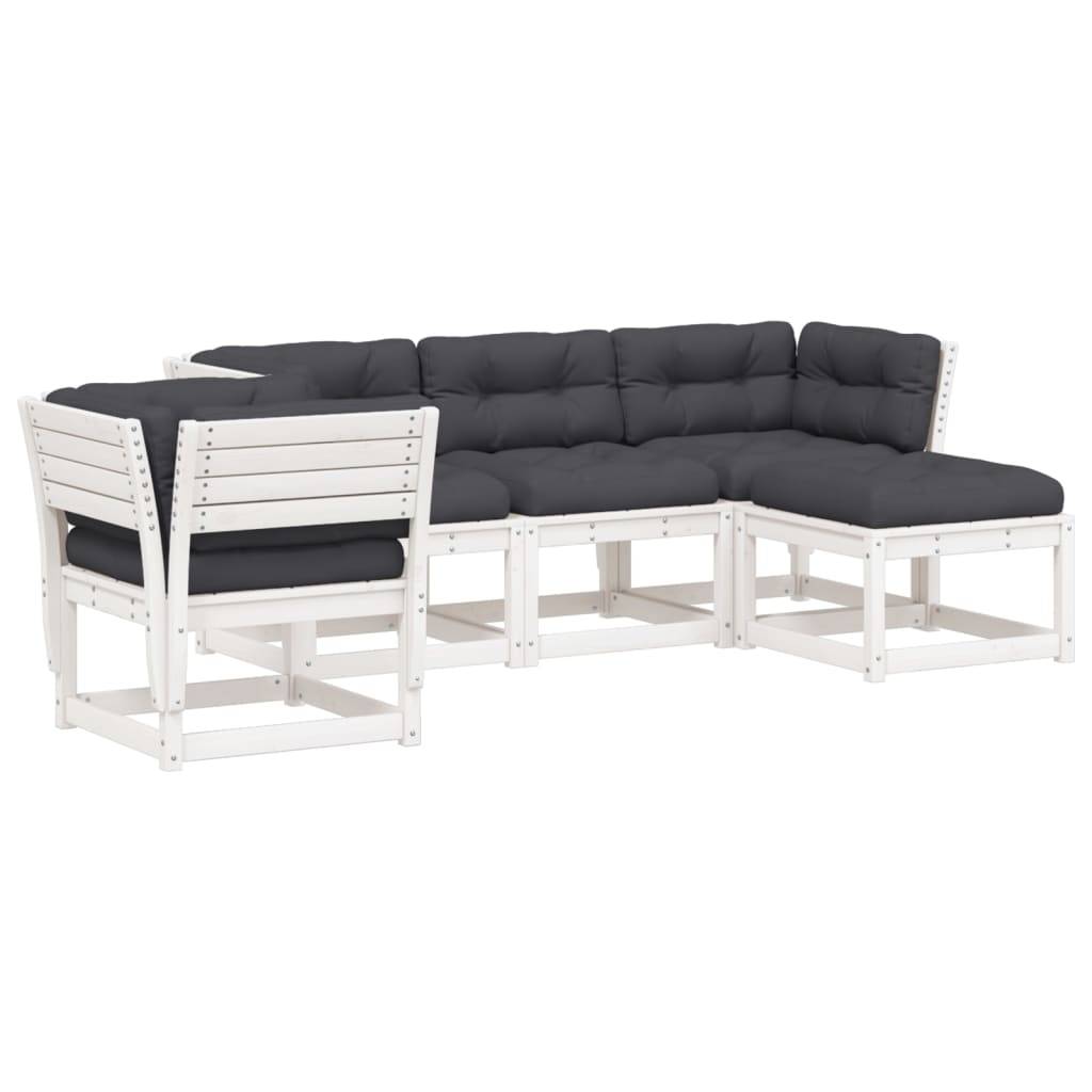 vidaXL 5-tlg. Garten-Lounge-Set mit Kissen Weiß Massivholz Kiefer