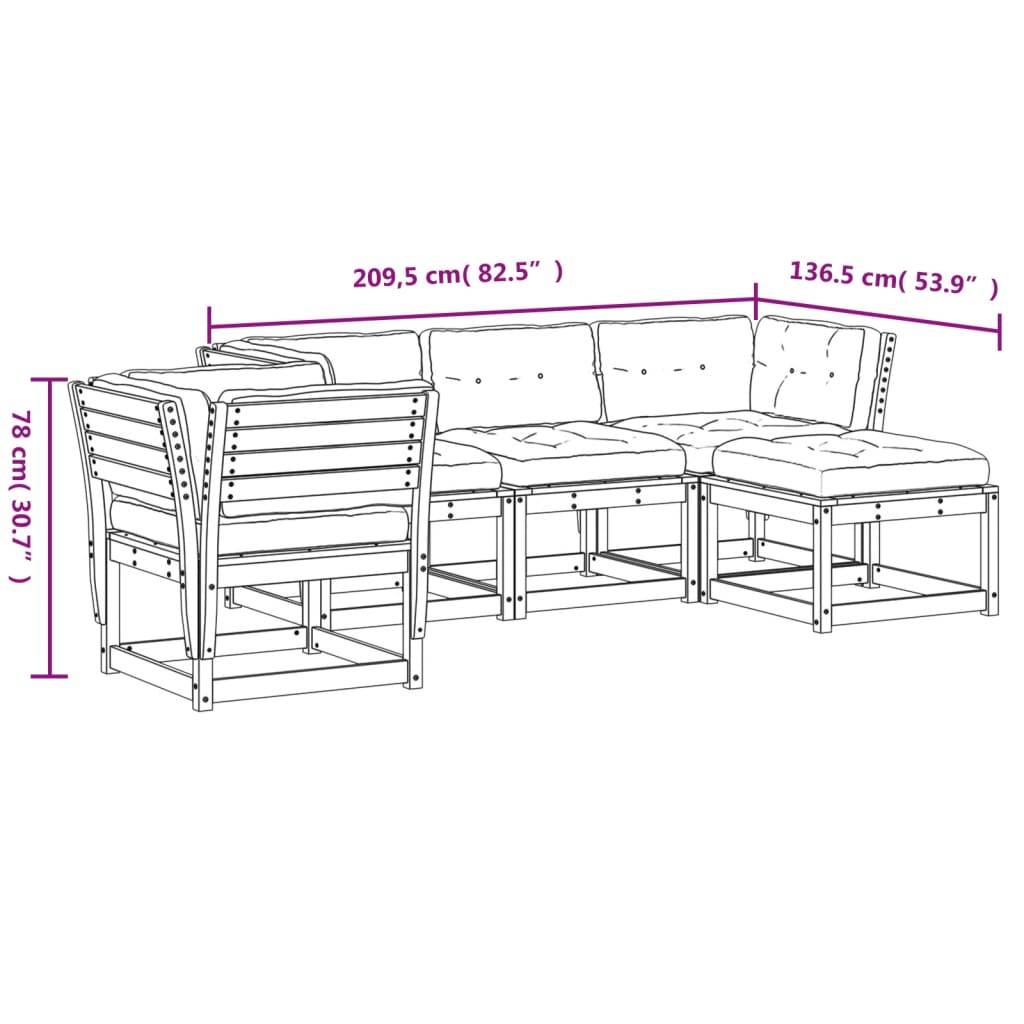 vidaXL 5tlg. Garten-Lounge-Set mit Kissen Wachsbraun Massivholz Kiefer