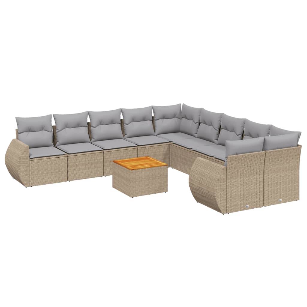 vidaXL 11-tlg. Garten-Sofagarnitur mit Kissen Beige Poly Rattan