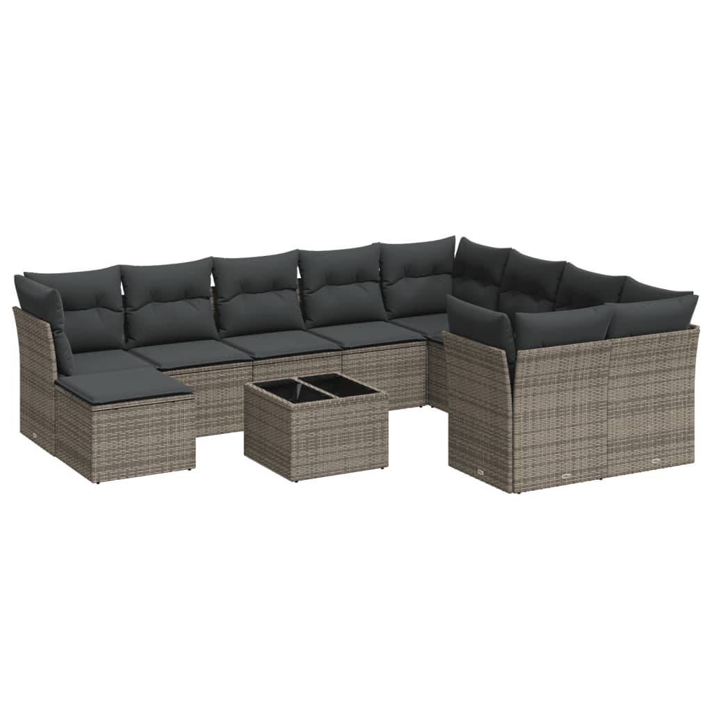 vidaXL 11-tlg. Garten-Sofagarnitur mit Kissen Grau Poly Rattan