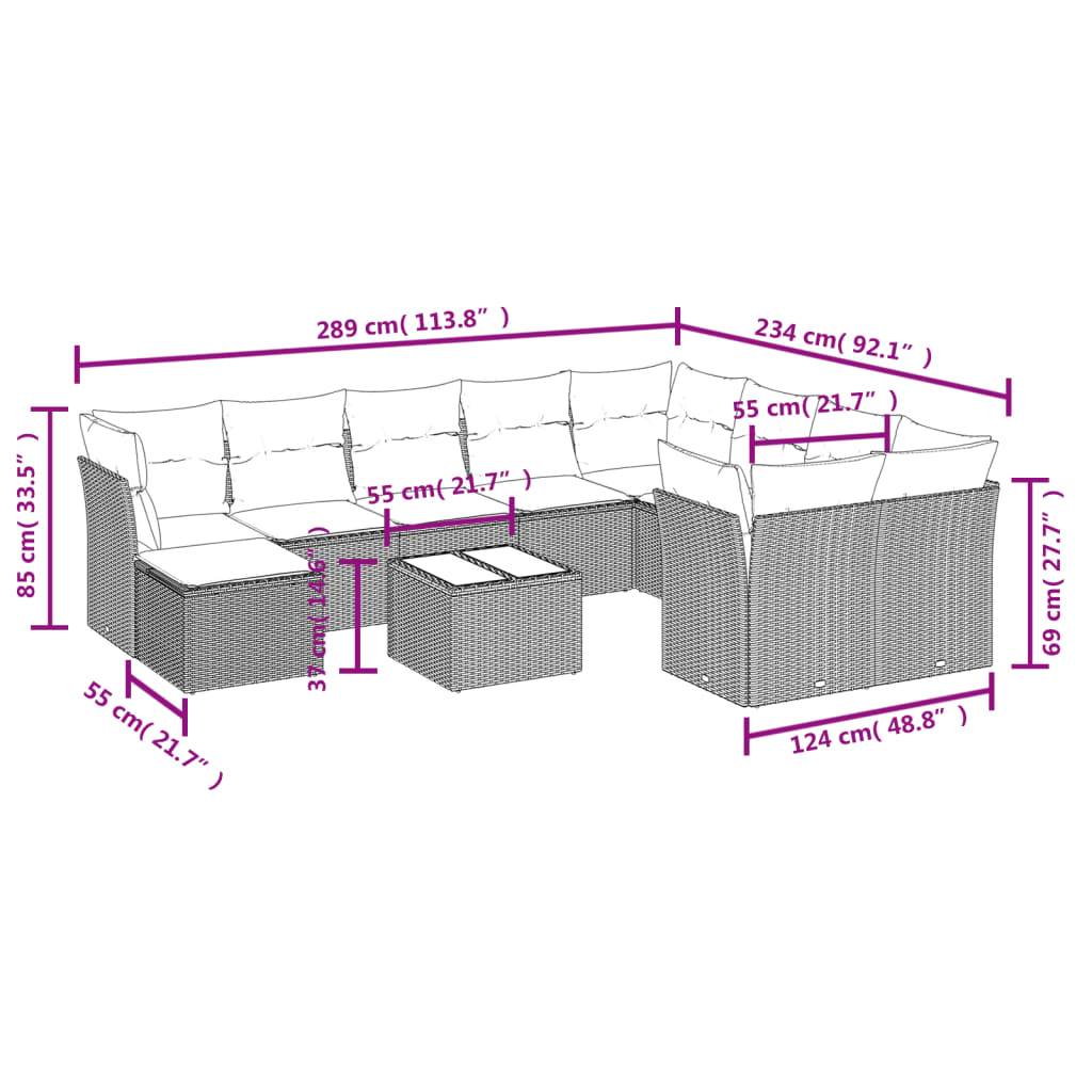 vidaXL 11-tlg. Garten-Sofagarnitur mit Kissen Hellgrau Poly Rattan