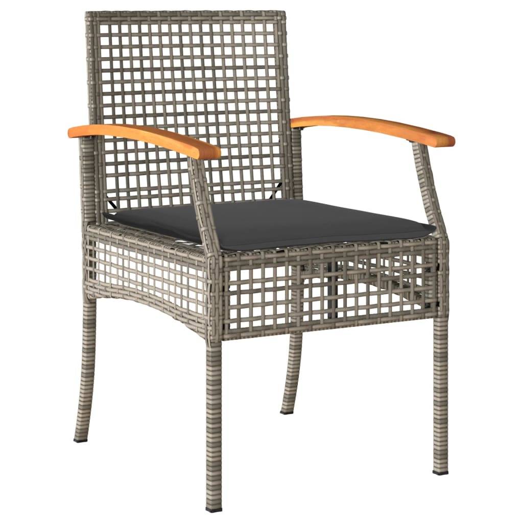 vidaXL 3-tlg. Garten-Essgruppe mit Kissen Grau Poly Rattan