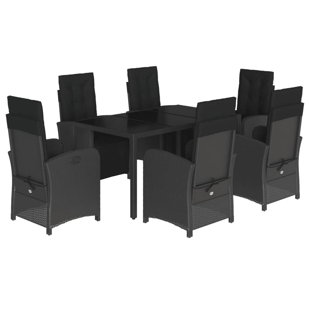 vidaXL 7-tlg. Garten-Essgruppe mit Kissen Schwarz Poly Rattan