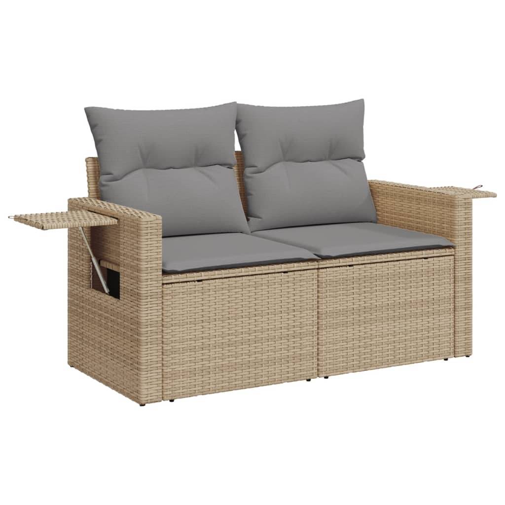 vidaXL 3-tlg. Garten-Sofagarnitur mit Kissen Beige Poly Rattan