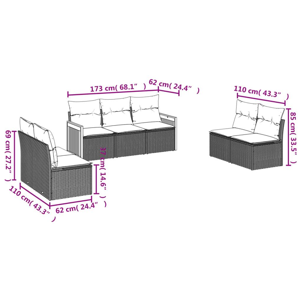 vidaXL 7-teiliges Gartensofa-Set mit Kissen, schwarzes Polyrattan