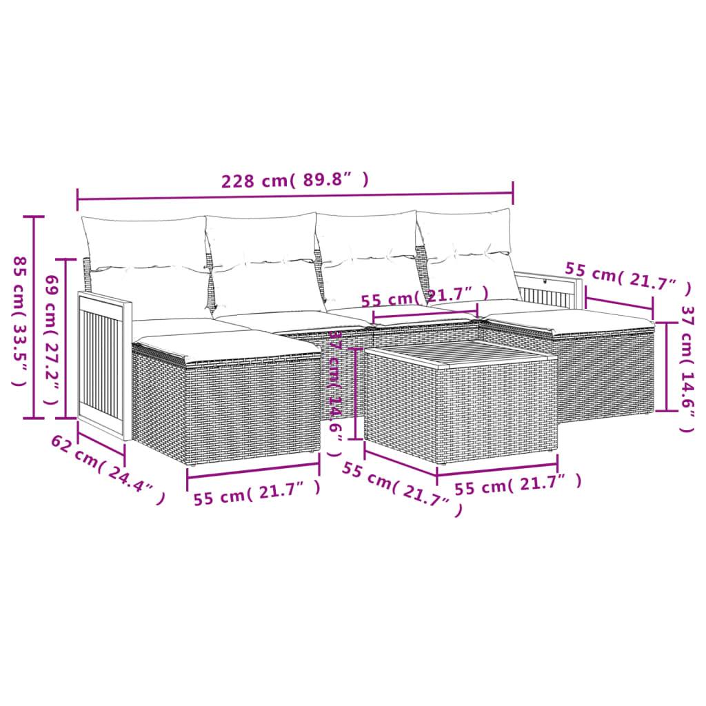 vidaXL 7-tlg. Garten-Sofagarnitur mit Kissen Beige Poly Rattan
