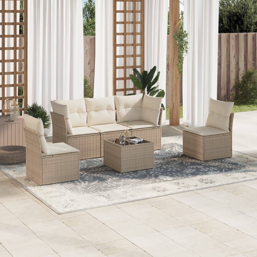 vidaXL 6-tlg. Garten-Sofagarnitur mit Kissen Beige Poly Rattan