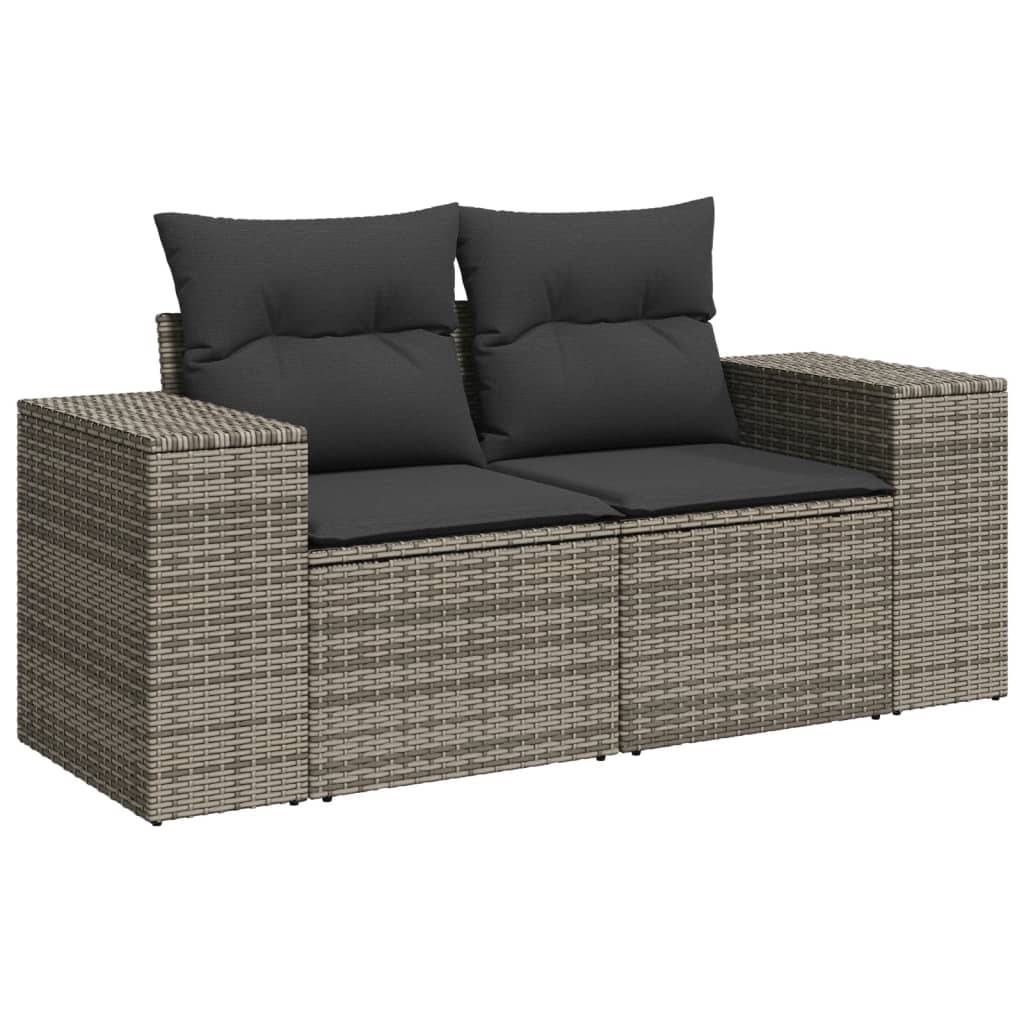 vidaXL 3-tlg. Garten-Sofagarnitur mit Kissen Grau Poly Rattan
