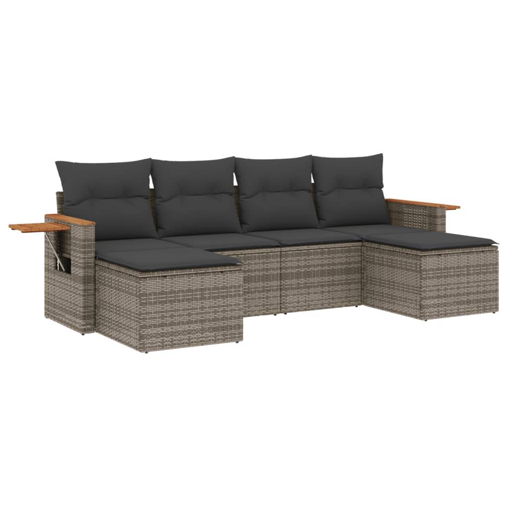 vidaXL 6-tlg. Garten-Sofagarnitur mit Kissen Grau Poly Rattan