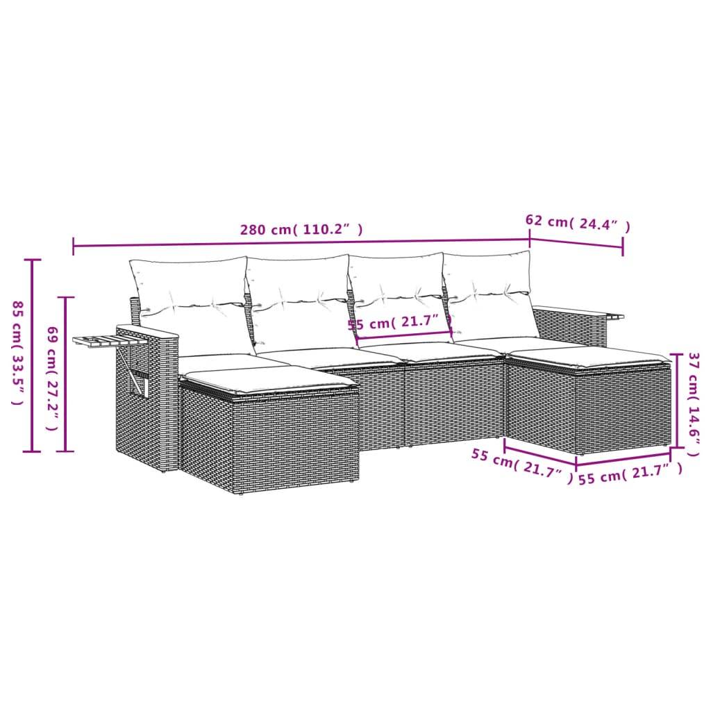 vidaXL 6-tlg. Garten-Sofagarnitur mit Kissen Grau Poly Rattan