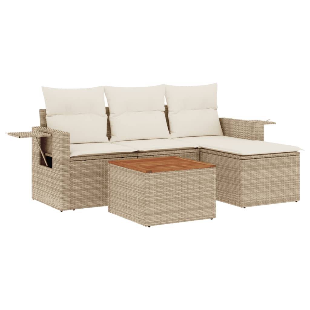 vidaXL 5-tlg. Garten-Sofagarnitur mit Kissen Beige Poly Rattan