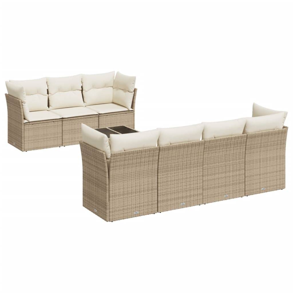 vidaXL 8-tlg. Garten-Sofagarnitur mit Kissen Beige Poly Rattan