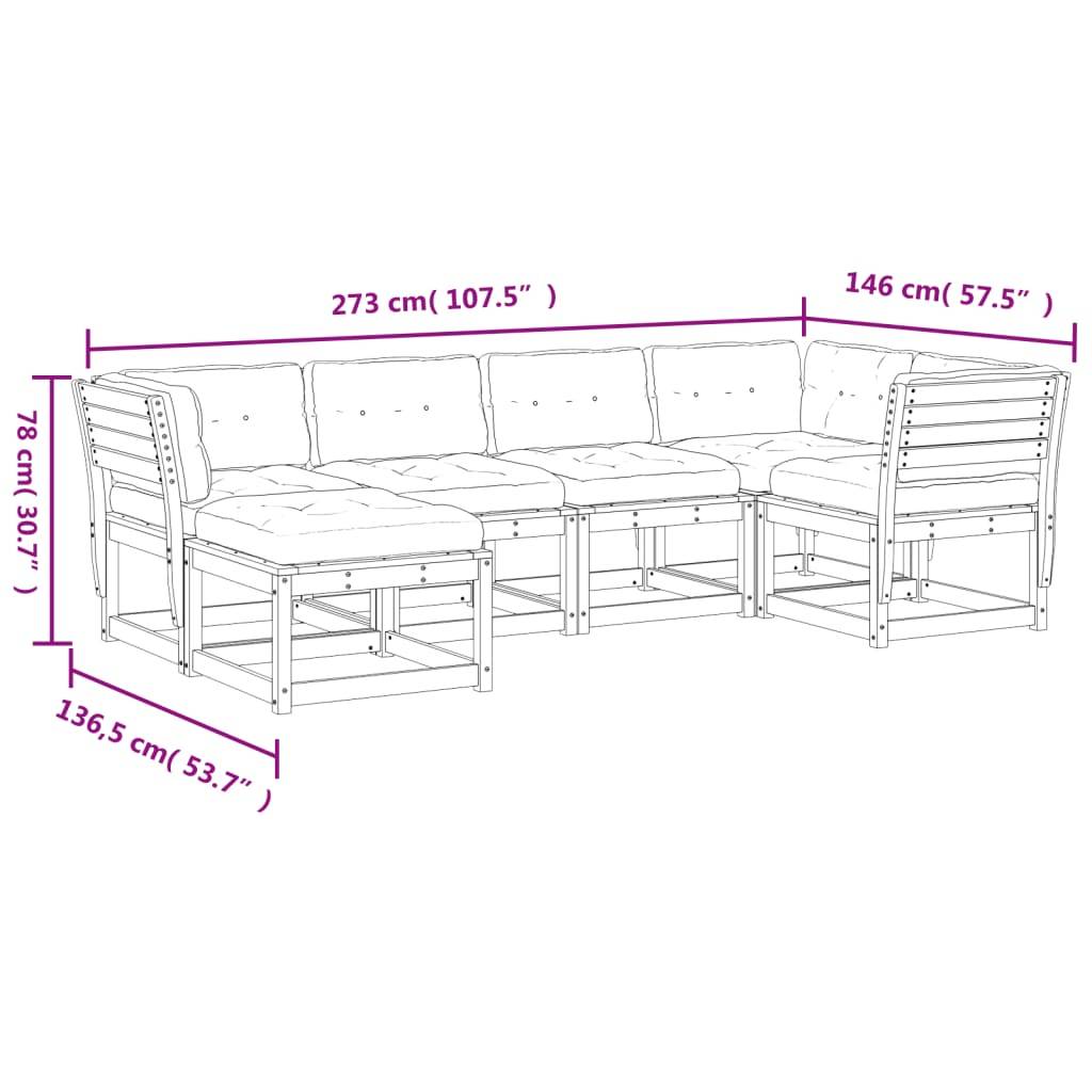 vidaXL 6-tlg. Garten-Sofagarnitur mit Kissen Weiß Massivholz Kiefer