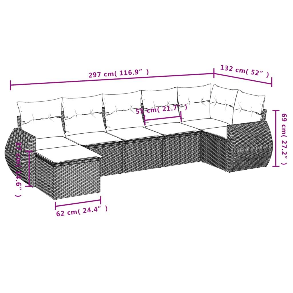 vidaXL 7-tlg. Garten-Sofagarnitur mit Kissen Braun Poly Rattan