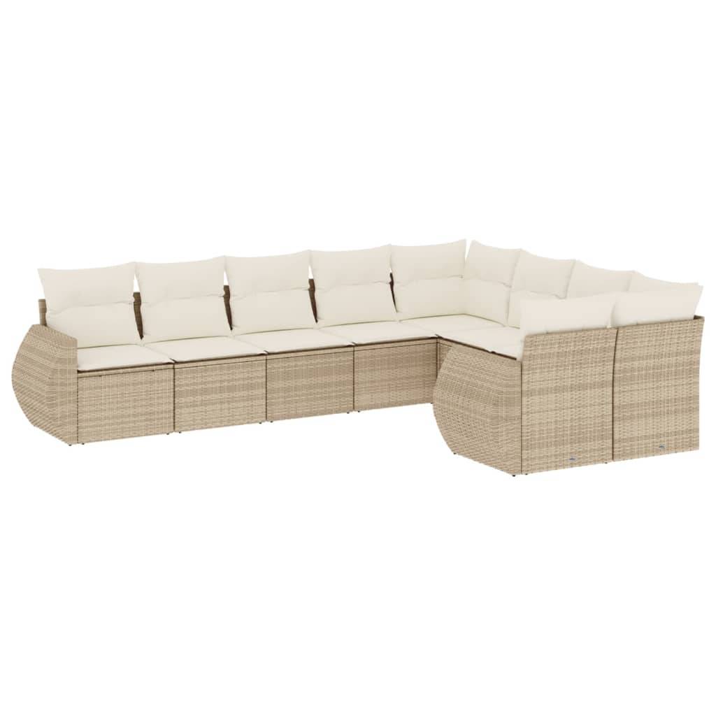 vidaXL 9-tlg. Garten-Sofagarnitur mit Kissen Beige Poly Rattan