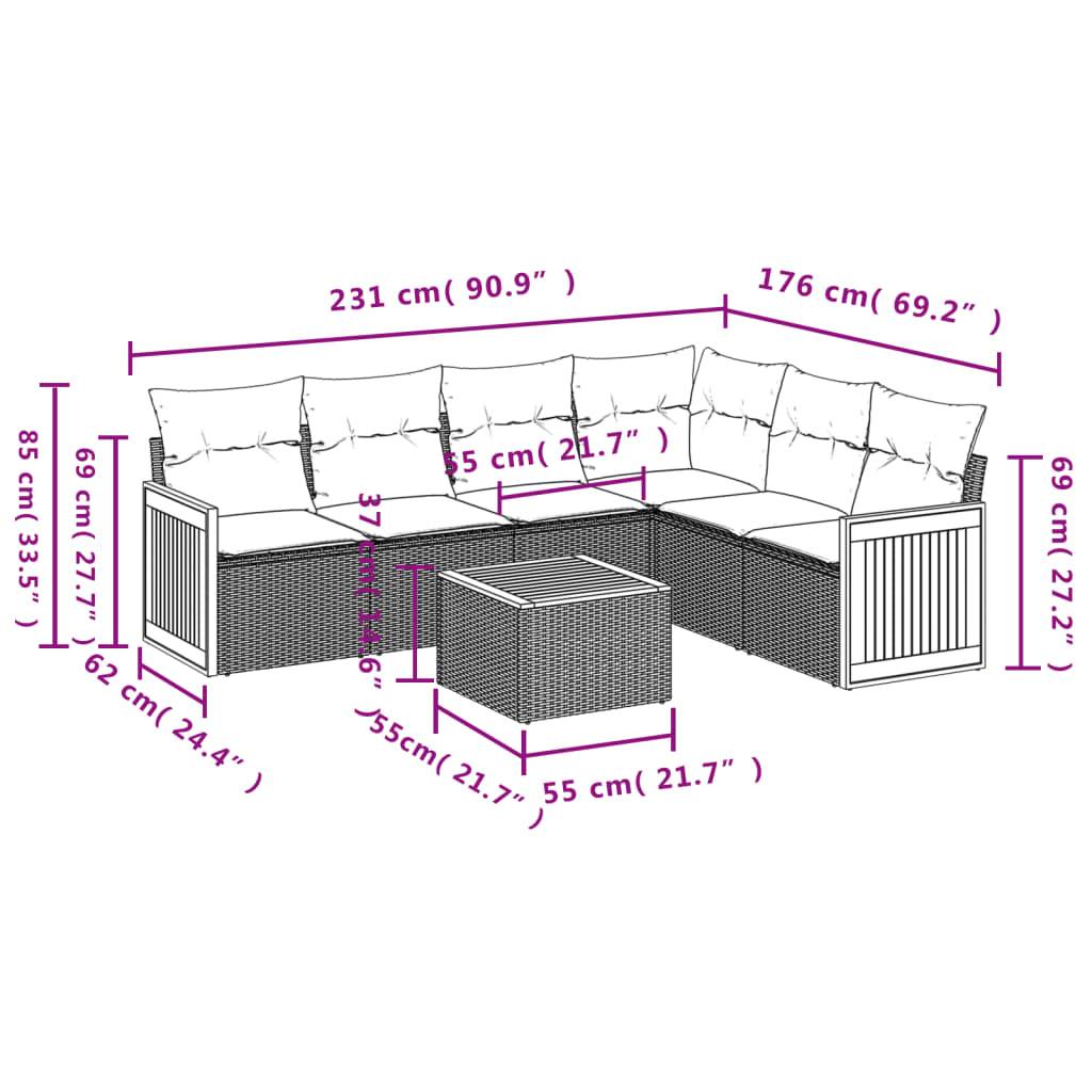 vidaXL 7-tlg. Garten-Sofagarnitur mit Kissen Beige Poly Rattan