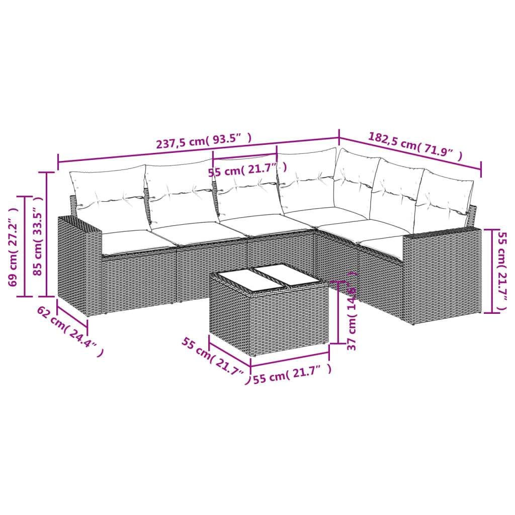vidaXL 7-tlg. Garten-Sofagarnitur mit Kissen Braun Poly Rattan