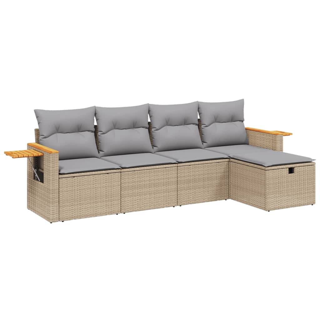 vidaXL 5-tlg. Garten-Sofagarnitur mit Kissen Beige Poly Rattan