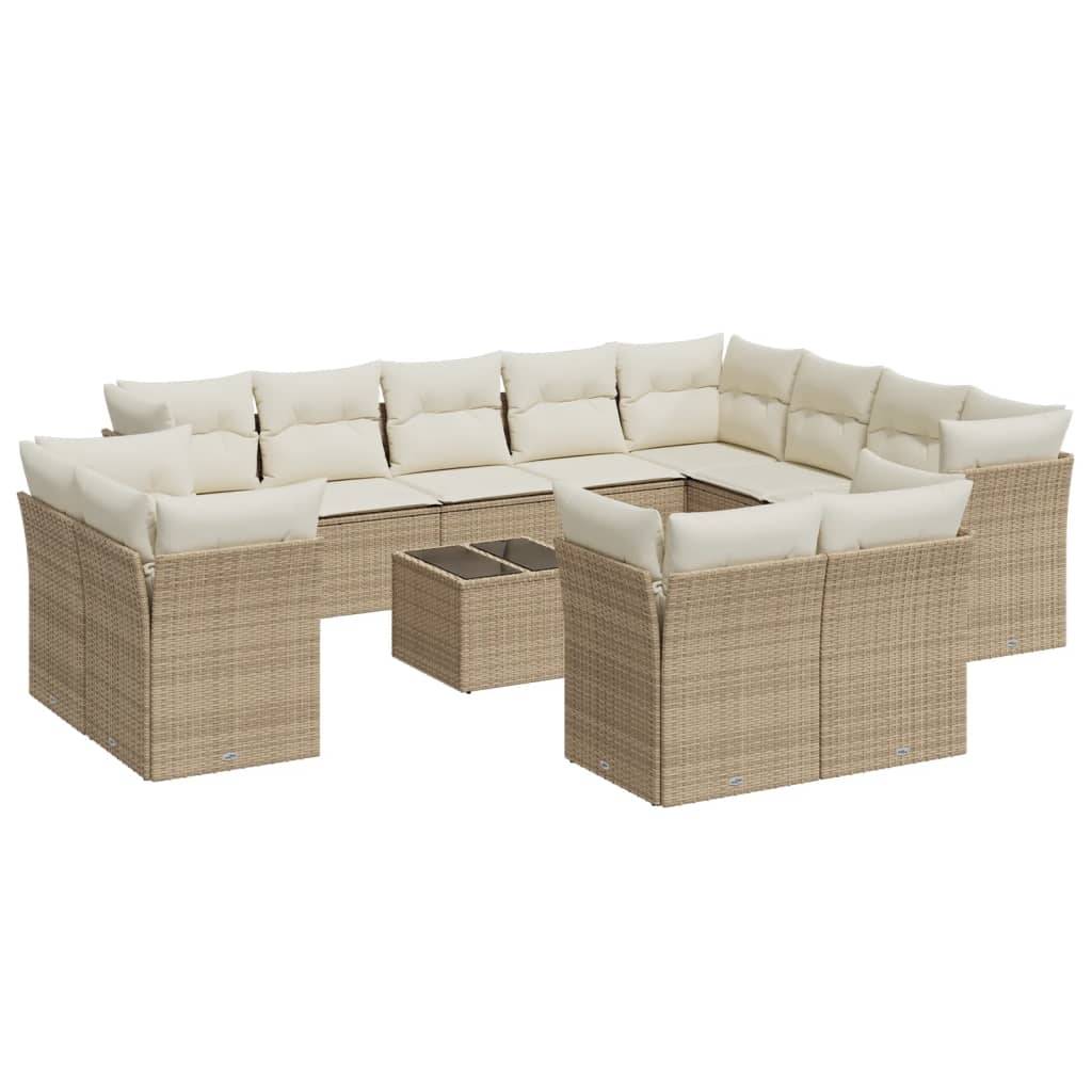 vidaXL 13-tlg. Garten-Sofagarnitur mit Kissen Beige Poly Rattan