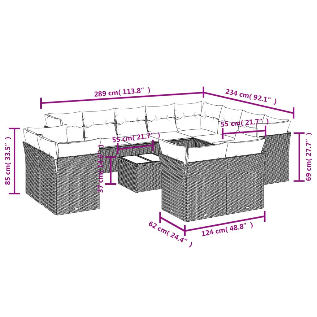 vidaXL 13-tlg. Garten-Sofagarnitur mit Kissen Braun Poly Rattan