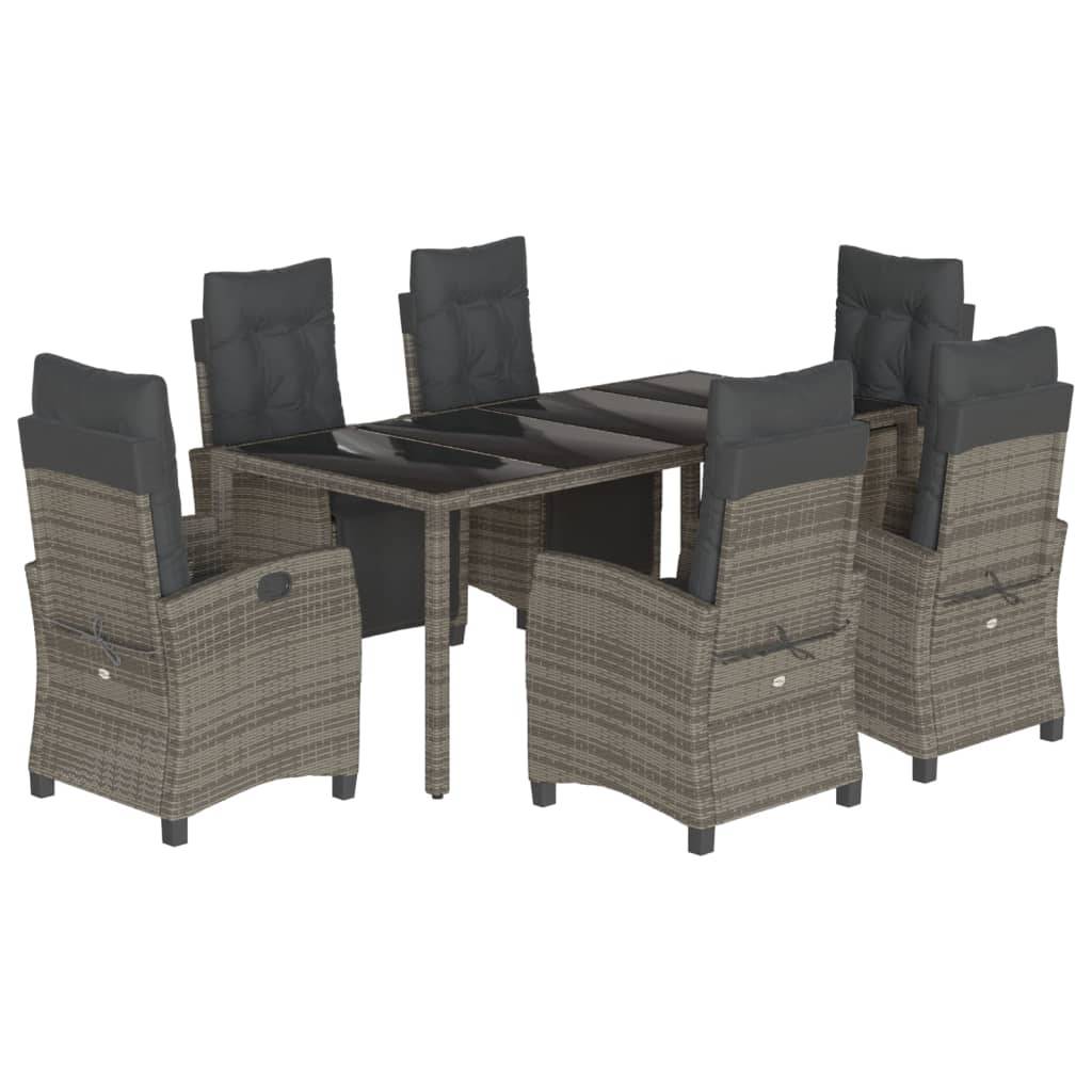 vidaXL 7-tlg. Garten-Essgruppe mit Kissen Grau Poly Rattan