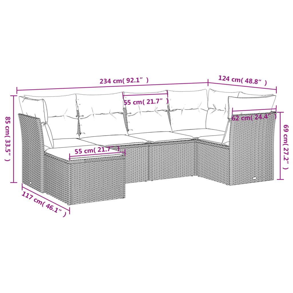 vidaXL 6-tlg. Garten-Sofagarnitur mit Kissen Hellgrau Poly Rattan