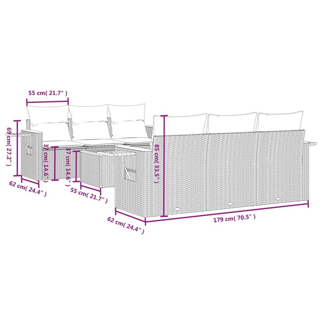 vidaXL 7-tlg. Garten-Sofagarnitur mit Kissen Beige Poly Rattan