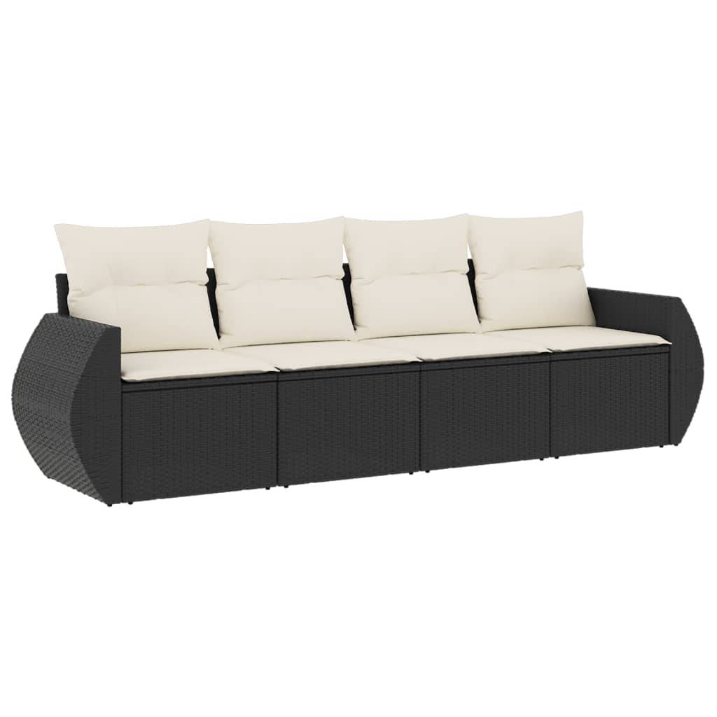 vidaXL 4-tlg. Garten-Sofagarnitur mit Kissen Schwarz Poly Rattan