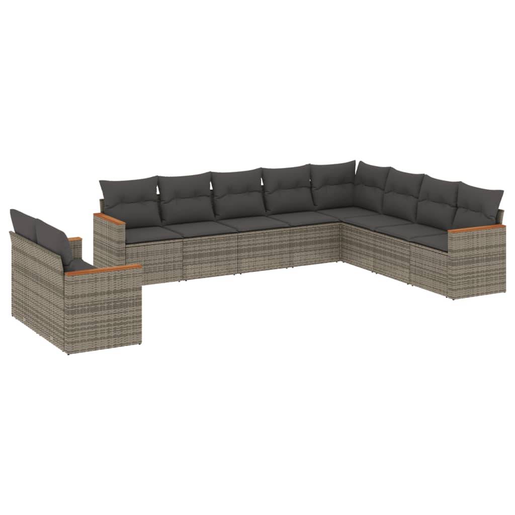 vidaXL 10-tlg. Garten-Sofagarnitur mit Kissen Grau Poly Rattan