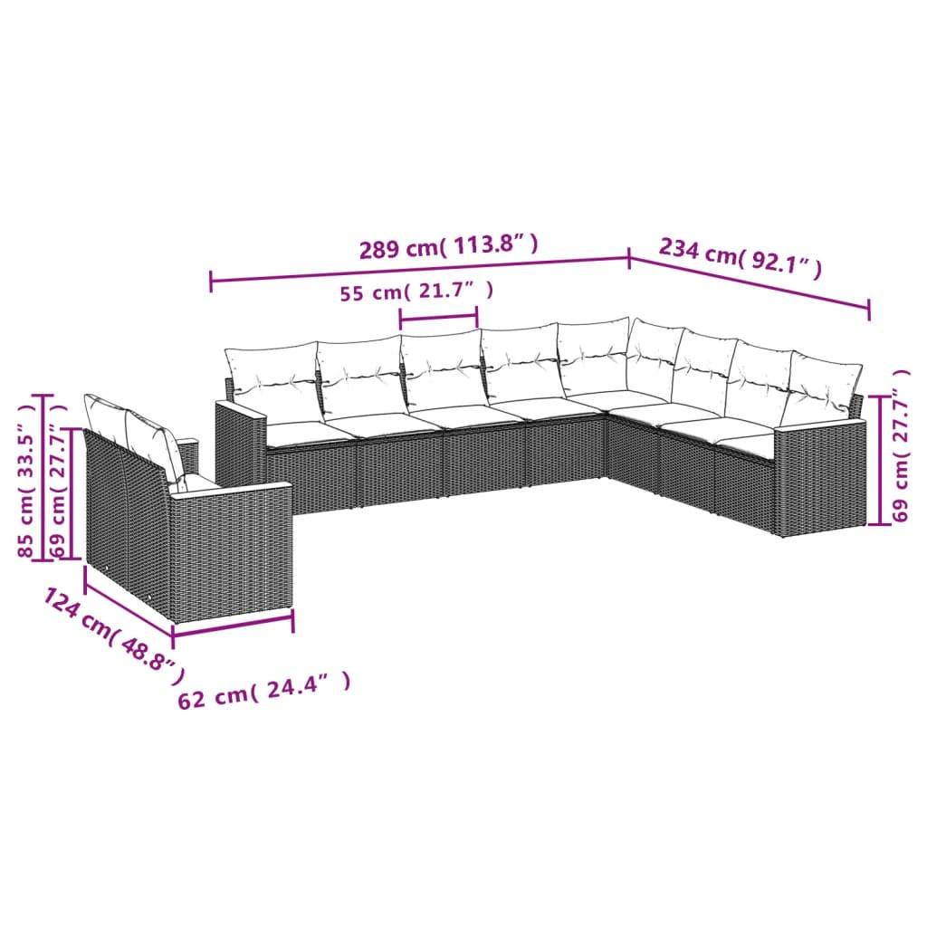 vidaXL 10-tlg. Garten-Sofagarnitur mit Kissen Grau Poly Rattan