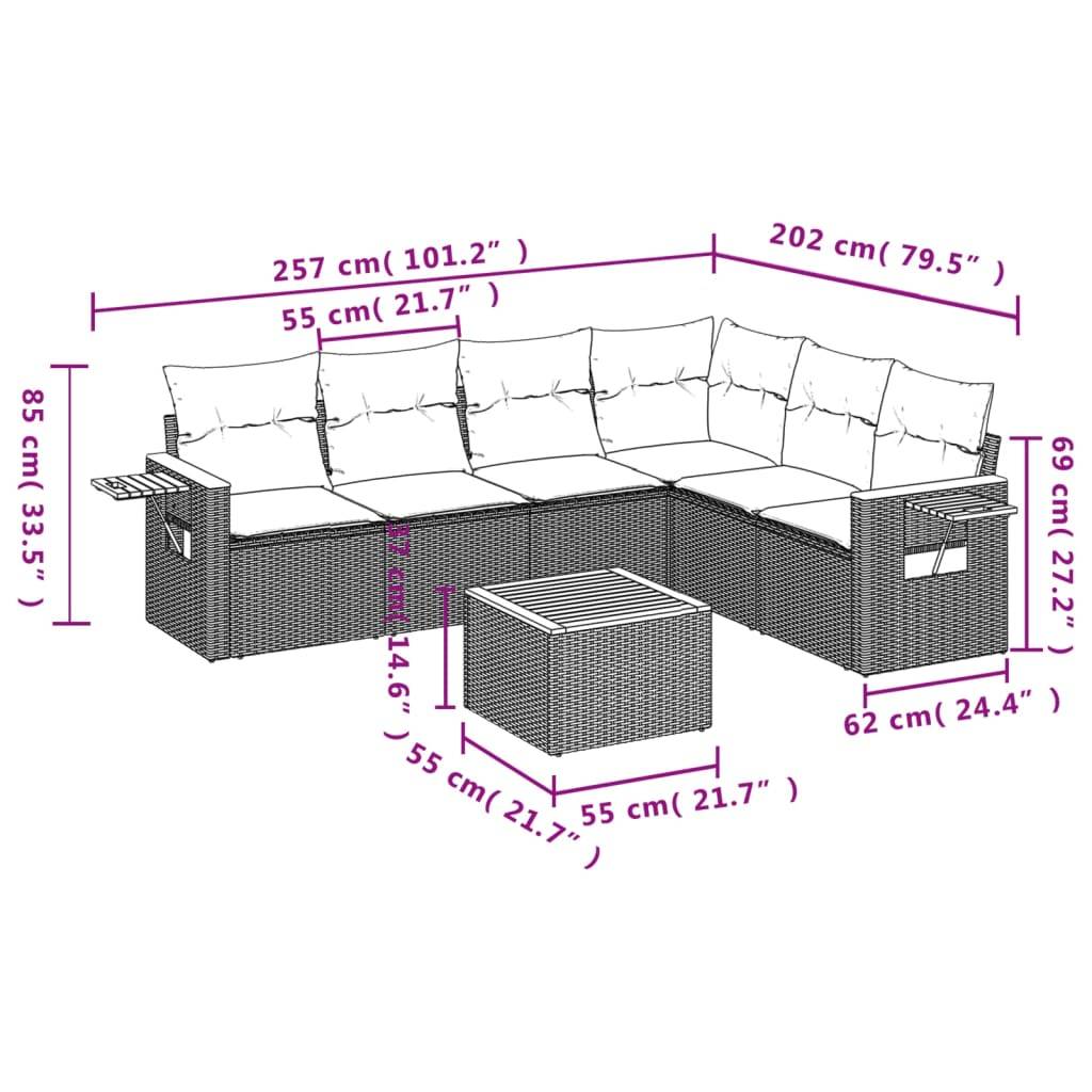 vidaXL 7-tlg. Garten-Sofagarnitur mit Kissen Grau Poly Rattan