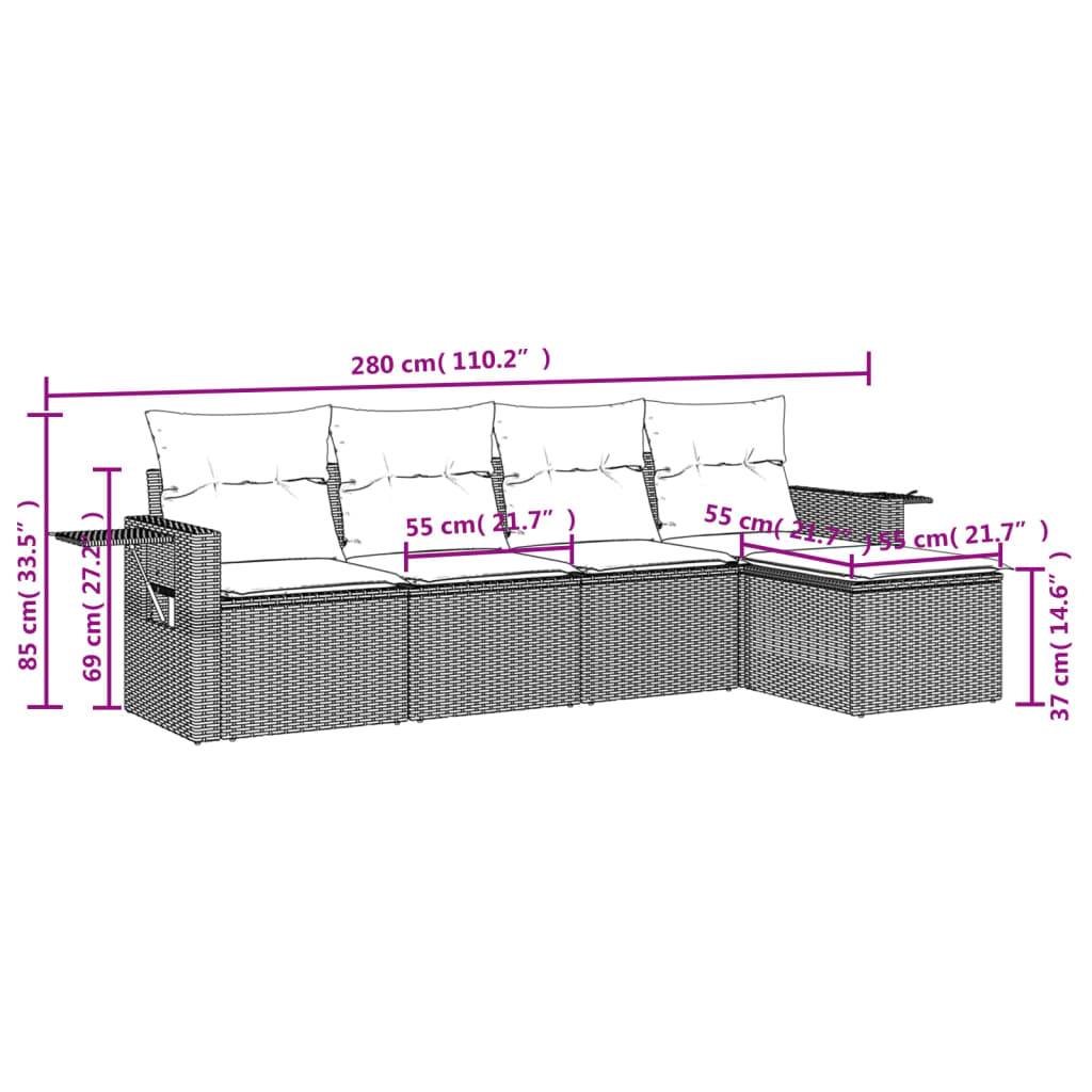 vidaXL 5-teiliges Gartensofa-Set mit Kissen, grau, Polyrattan