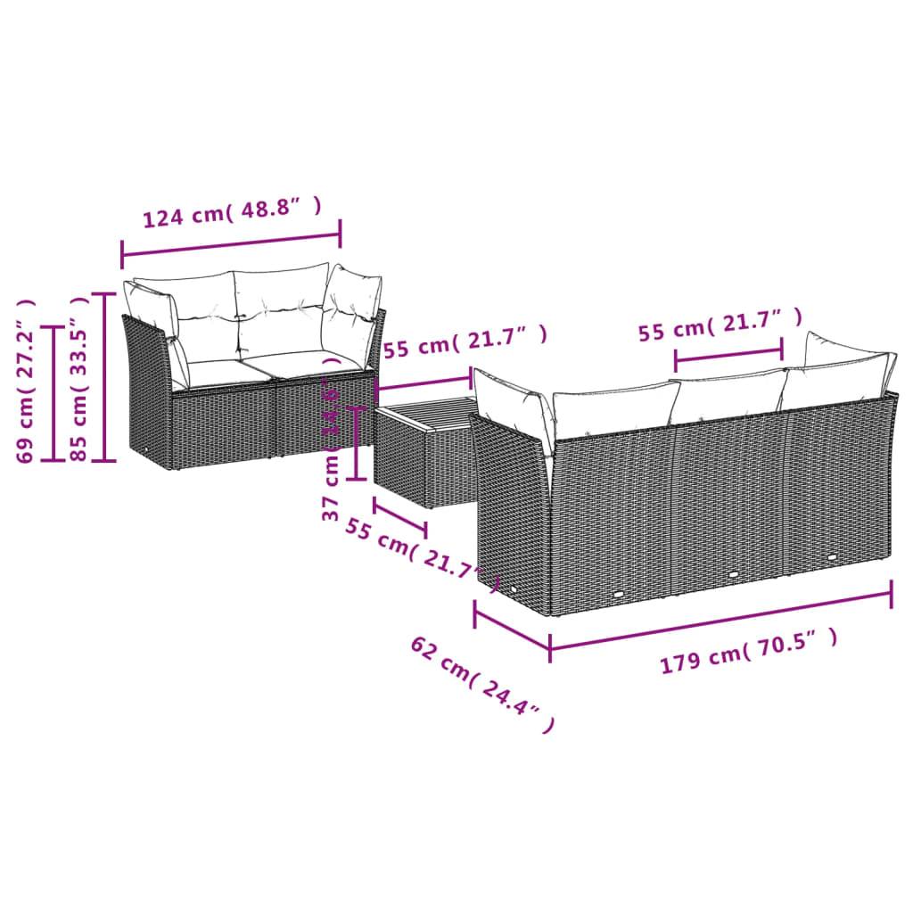 vidaXL 6-tlg. Garten-Sofagarnitur mit Kissen Grau Poly Rattan