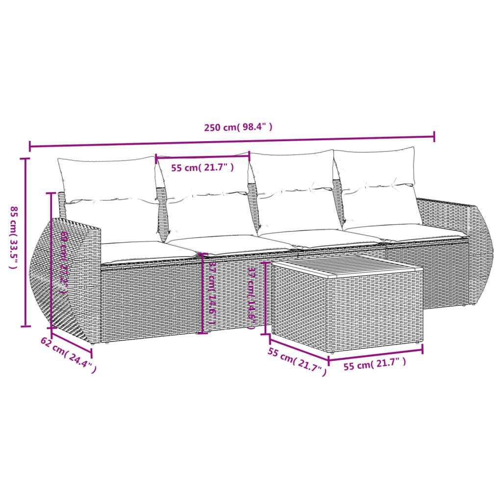 vidaXL 5-tlg. Garten-Sofagarnitur mit Kissen Schwarz Poly Rattan