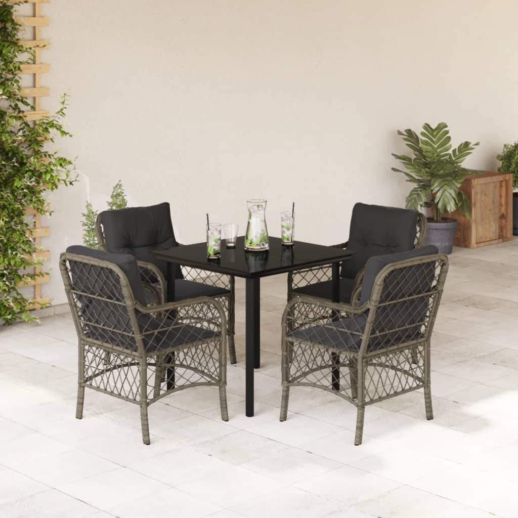 vidaXL 5-tlg. Garten-Essgruppe mit Kissen Grau Poly Rattan
