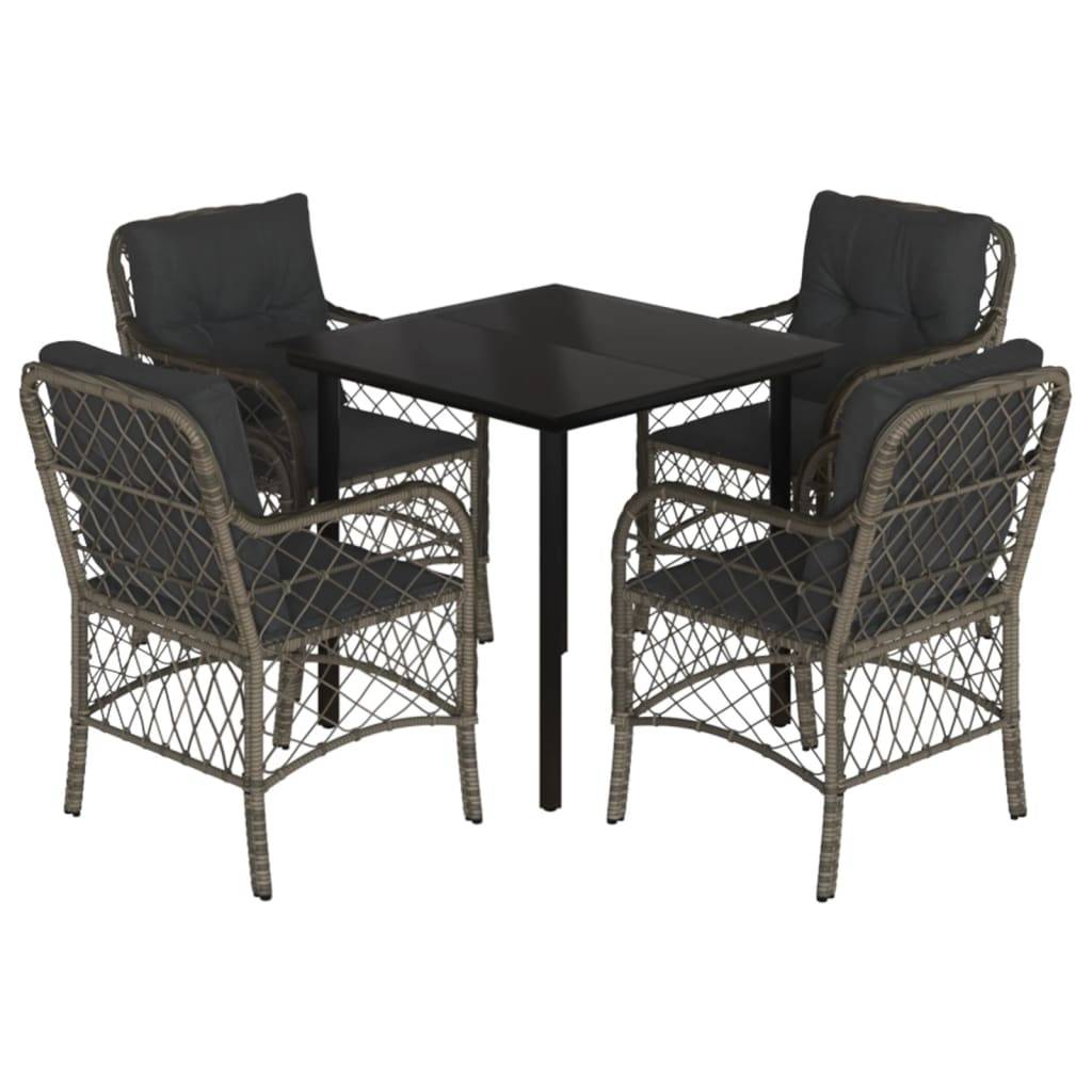 vidaXL 5-tlg. Garten-Essgruppe mit Kissen Grau Poly Rattan
