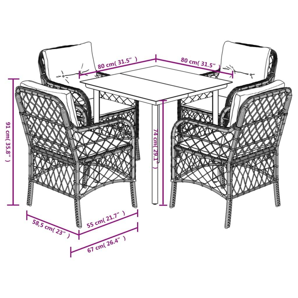 vidaXL 5-tlg. Garten-Essgruppe mit Kissen Grau Poly Rattan