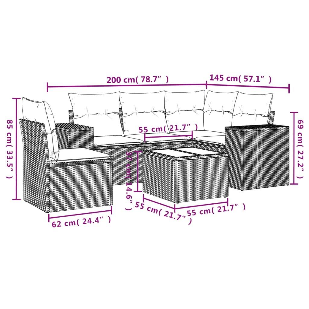 vidaXL 6-tlg. Garten-Sofagarnitur mit Kissen Beige Poly Rattan