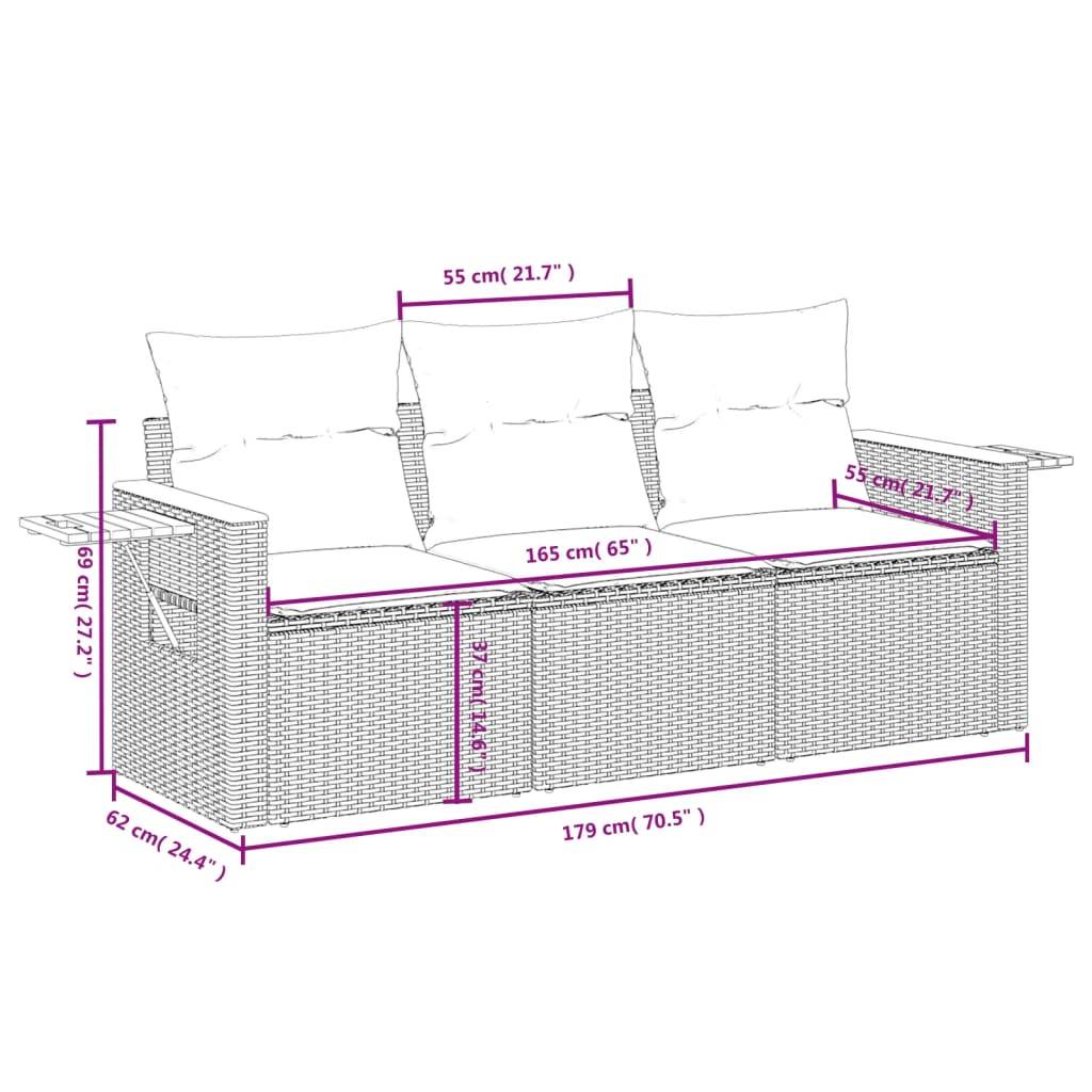 vidaXL 3-tlg. Garten-Sofagarnitur mit Kissen Grau Poly Rattan