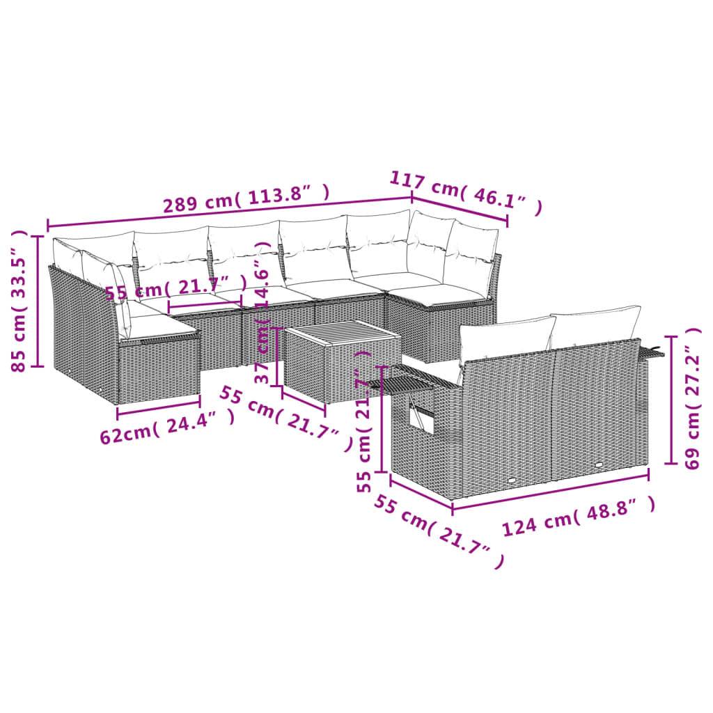 vidaXL 10-tlg. Garten-Sofagarnitur mit Kissen Beige Poly Rattan