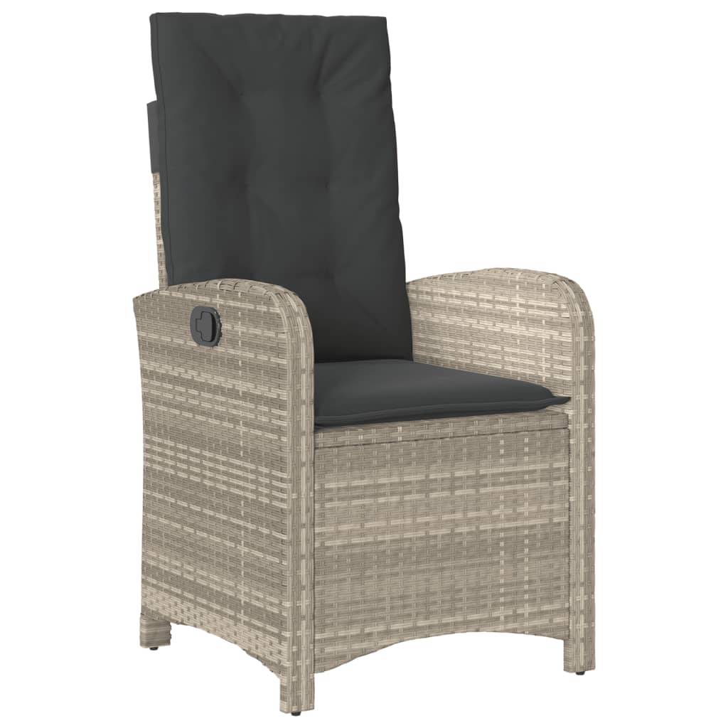 vidaXL Gartensessel mit Kissen 2 Stk. Verstellbar Hellgrau Poly Rattan