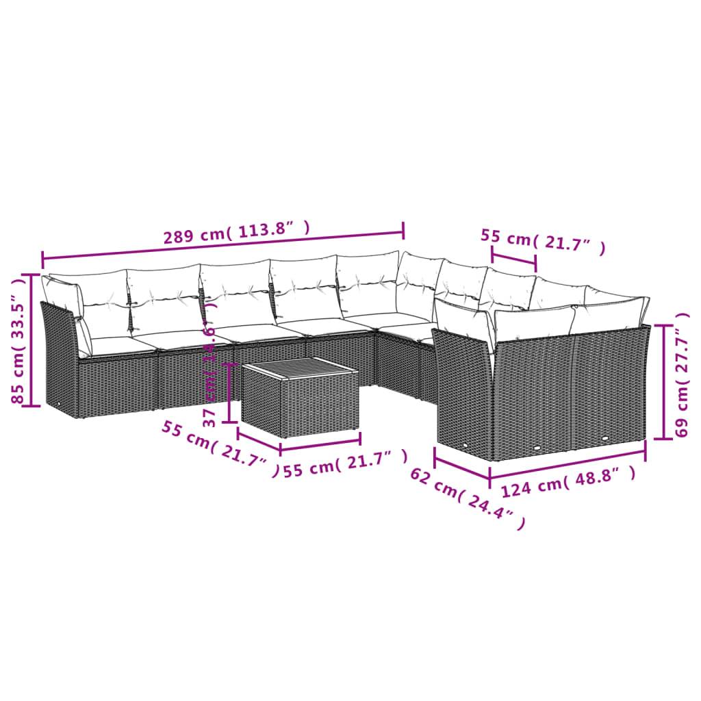 vidaXL 11-tlg. Garten-Sofagarnitur mit Kissen Beige Poly Rattan