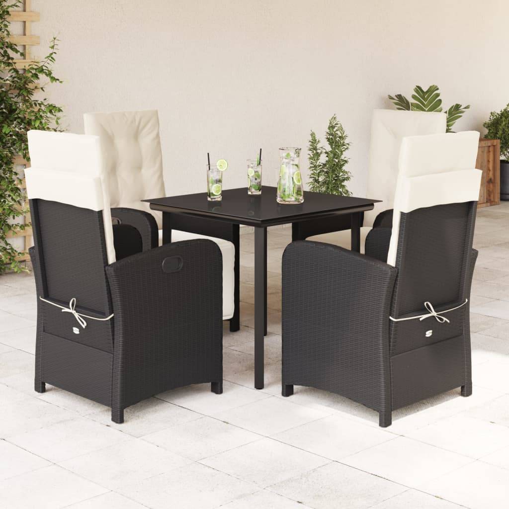 vidaXL 5-tlg. Garten-Essgruppe mit Kissen Schwarz Poly Rattan