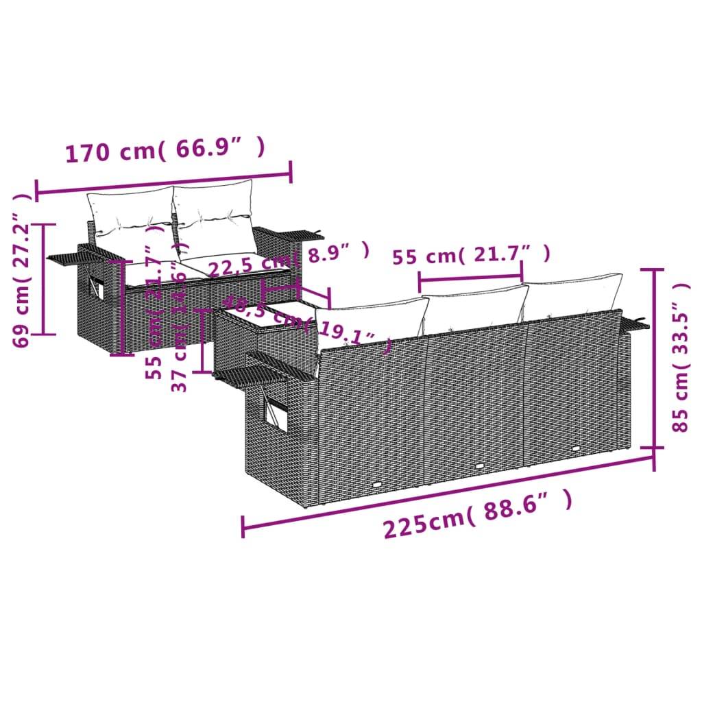 vidaXL 6-tlg. Garten-Sofagarnitur mit Kissen Braun Poly Rattan