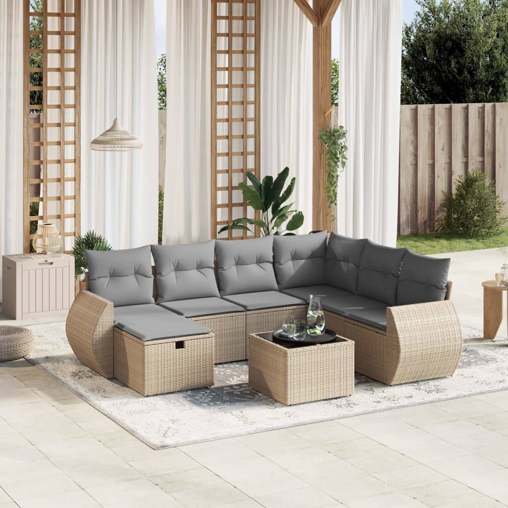 vidaXL 8-tlg. Garten-Sofagarnitur mit Kissen Beige Poly Rattan