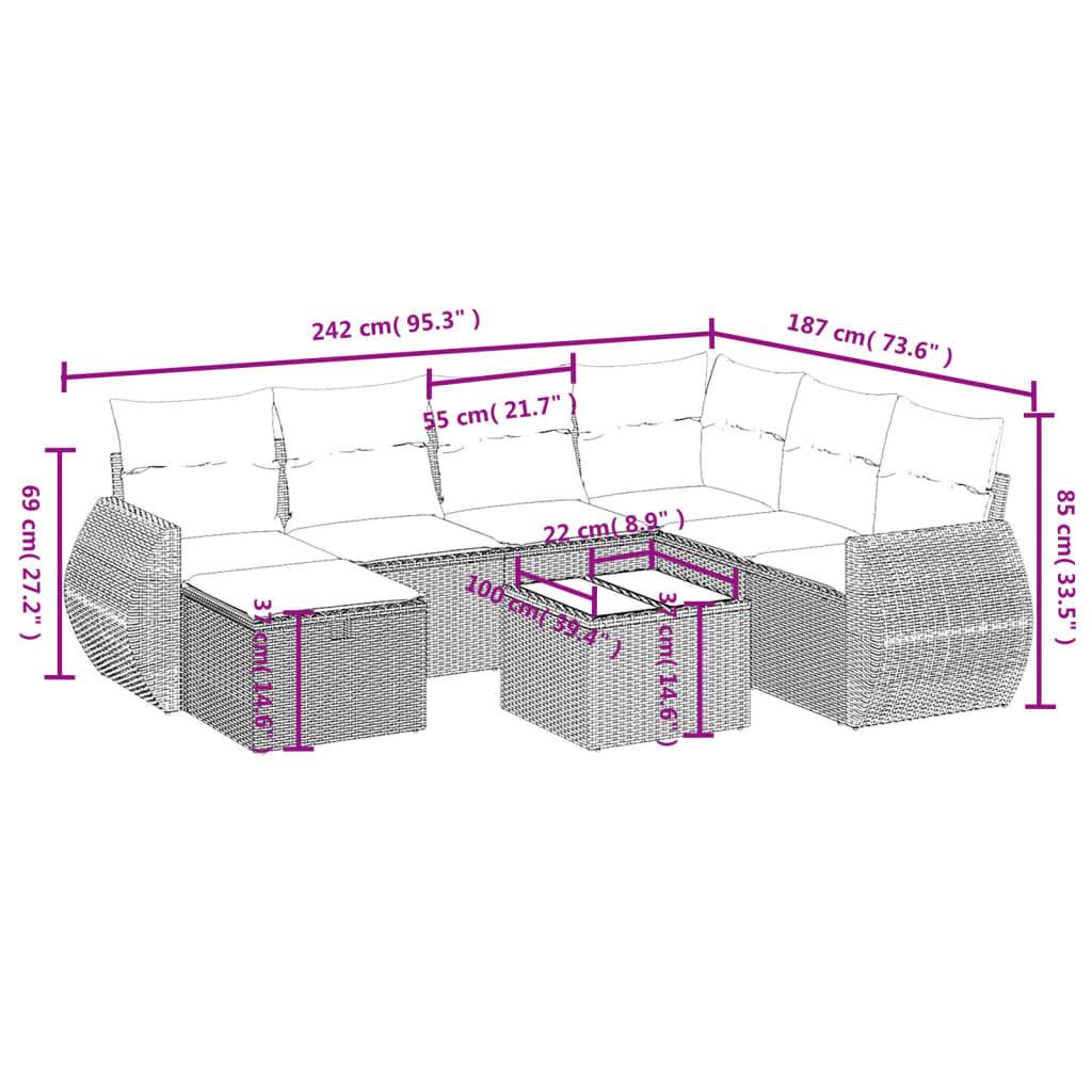 vidaXL 8-tlg. Garten-Sofagarnitur mit Kissen Hellgrau Poly Rattan