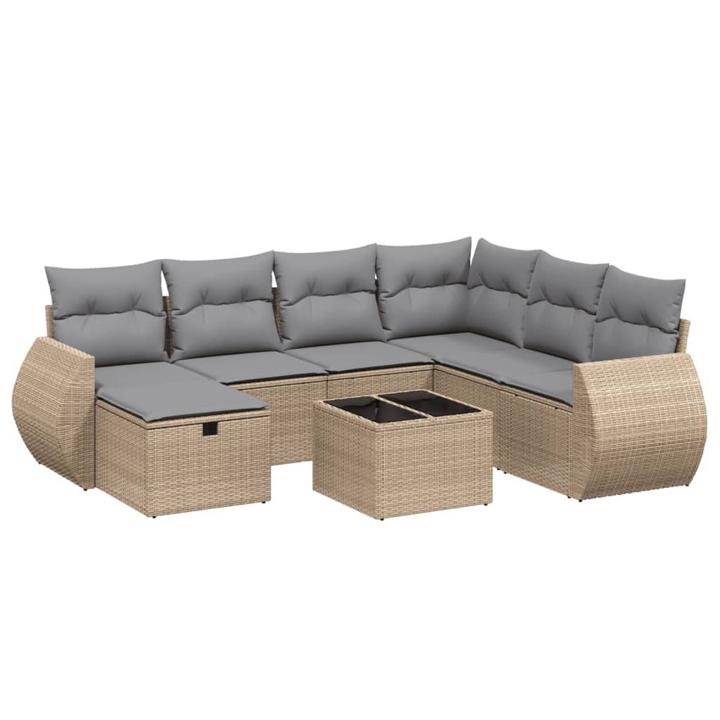 vidaXL 8-tlg. Garten-Sofagarnitur mit Kissen Beige Poly Rattan