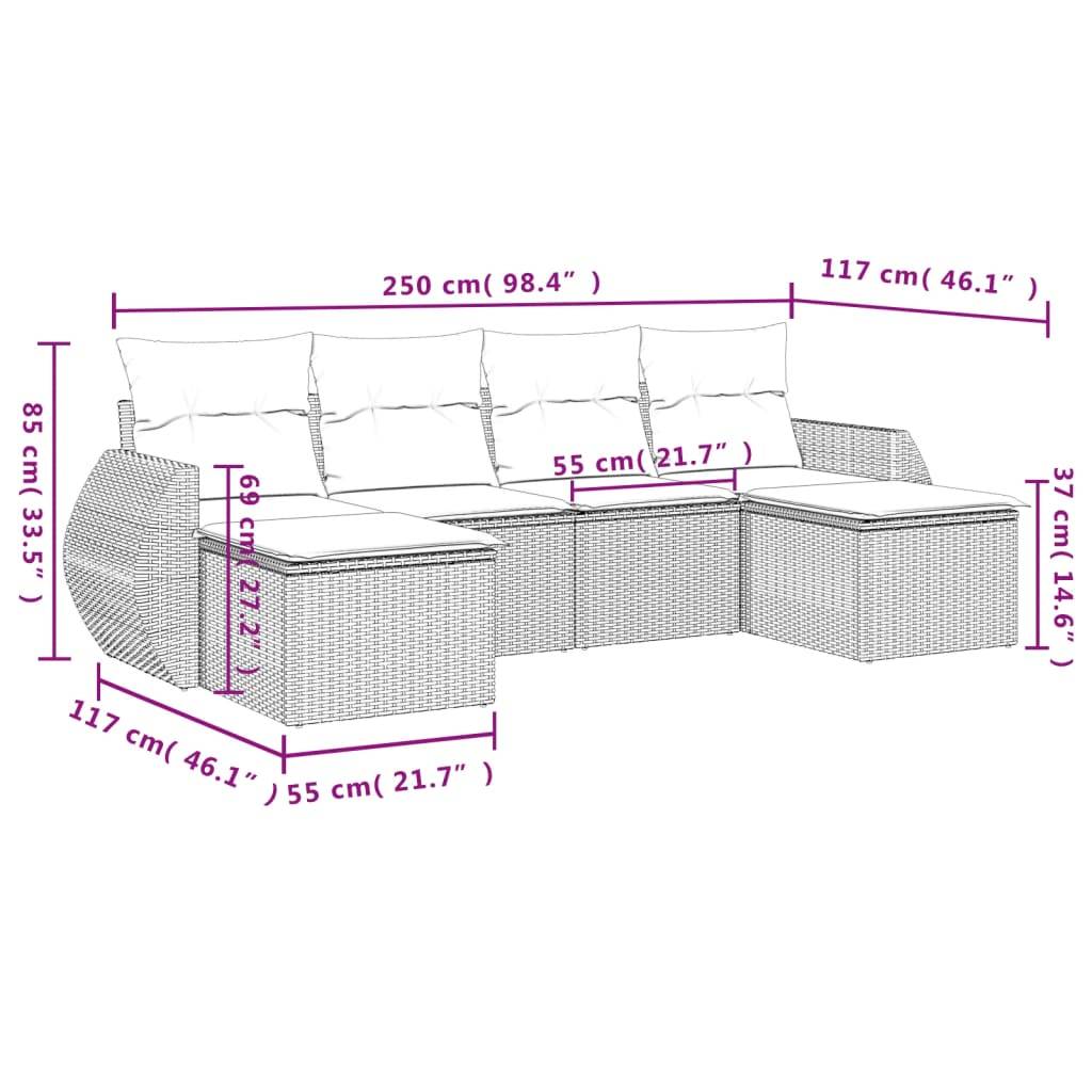 vidaXL 6-tlg. Garten-Sofagarnitur mit Kissen Braun Poly Rattan