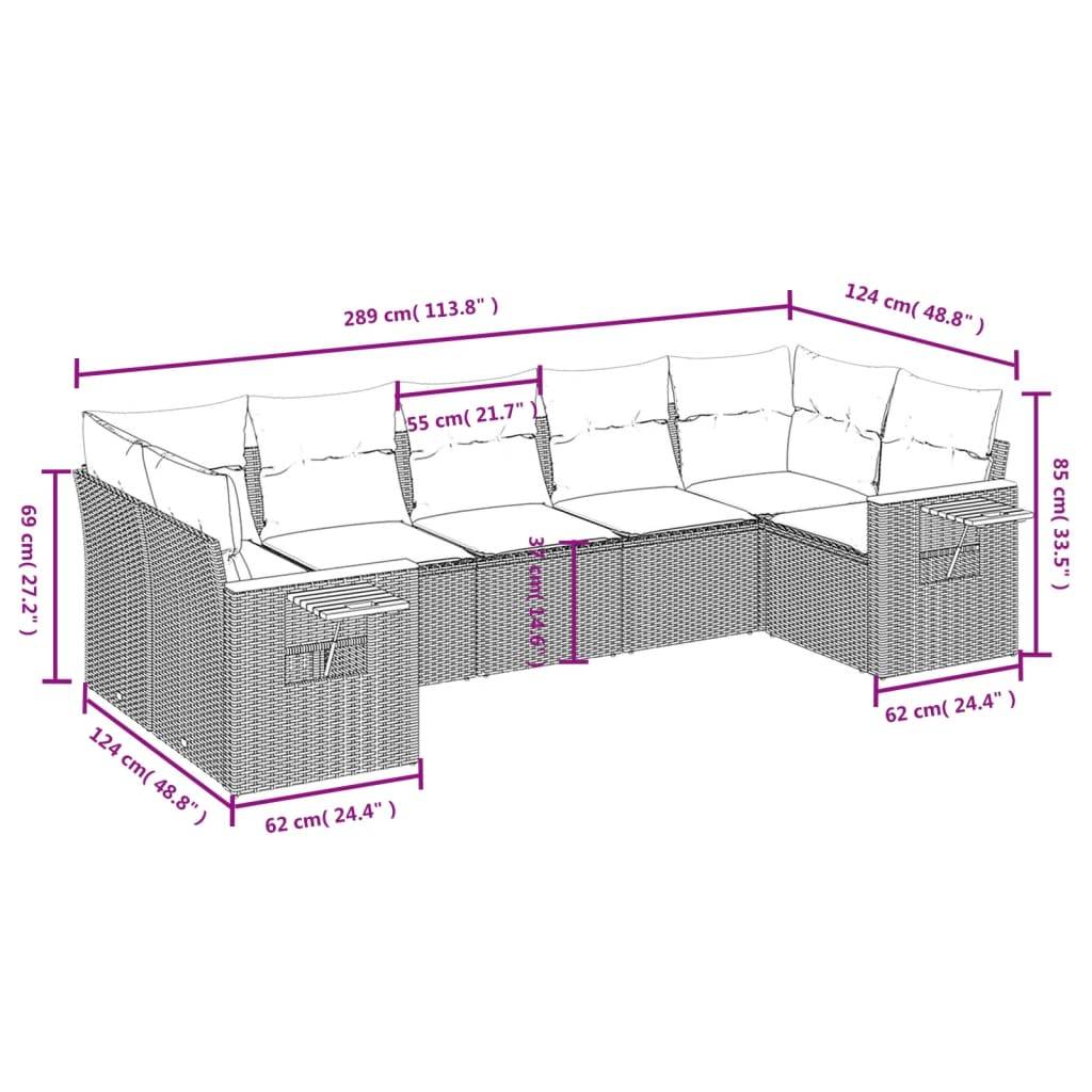 vidaXL 7-tlg. Garten-Sofagarnitur mit Kissen Schwarz Poly Rattan