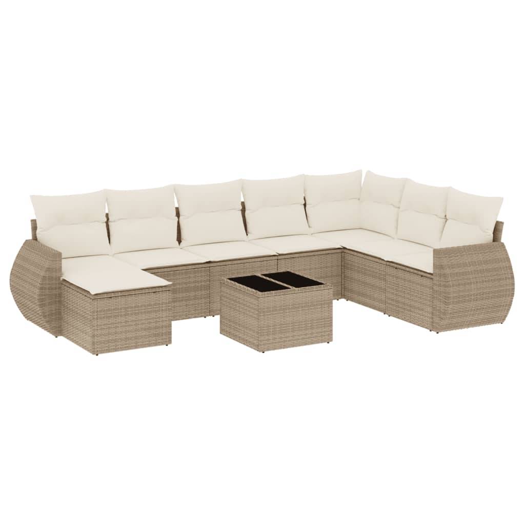 vidaXL 9-tlg. Garten-Sofagarnitur mit Kissen Beige Poly Rattan